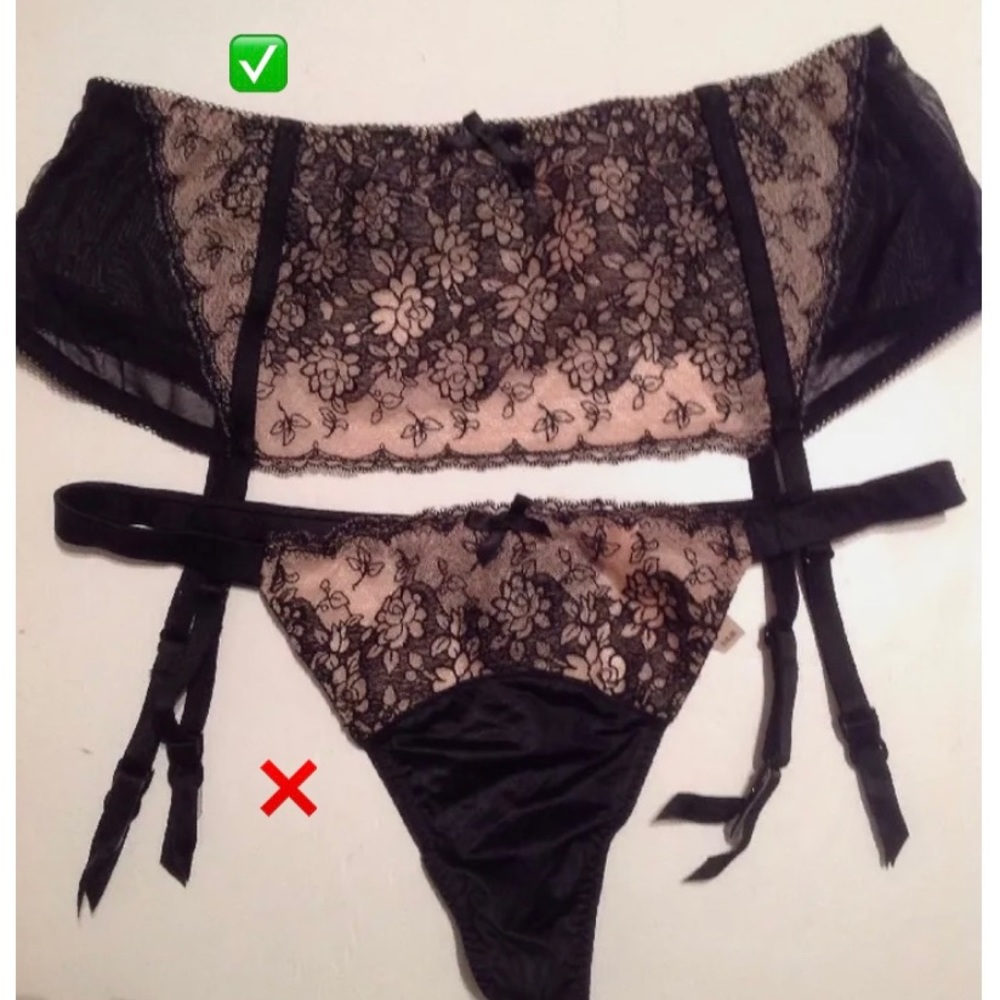 Victoria’s Secret Lace Sketch Black Roses Tan Embroidered Lingerie Belt Garters